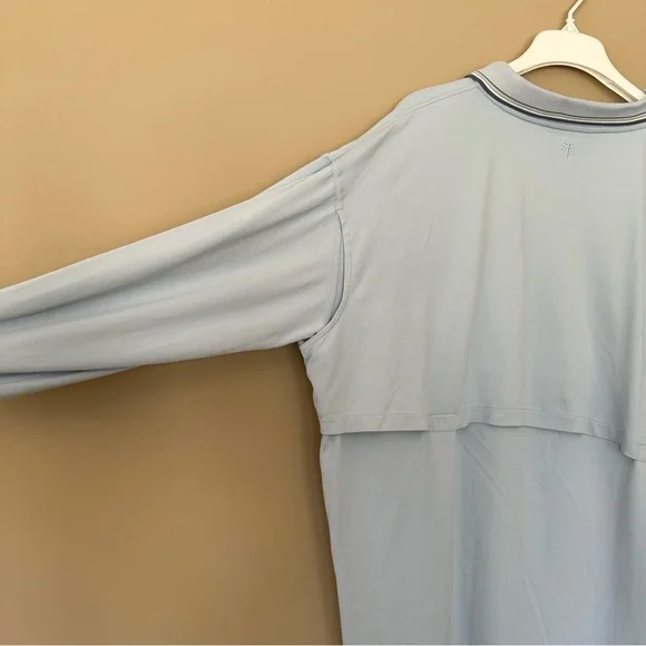 Coolibar Men XL Long Sleeve Vented Back Polo Shirt UPF 50 Sun Protection Blue - Picture 5 of 12